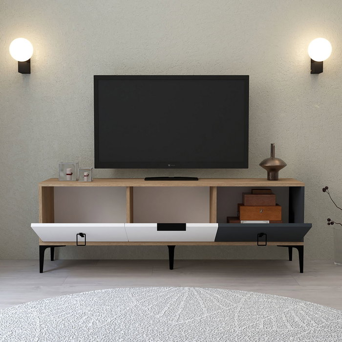 Hanah Home Neva 3501 Soporte para TV Roble, Blanco, Antracita